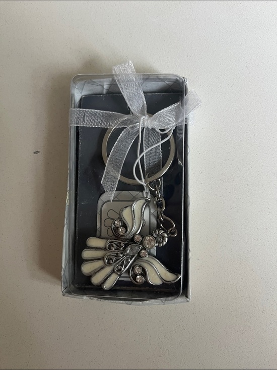 Accessories - Silver Angel Wing Keychain with White Enamel and Rhinestones